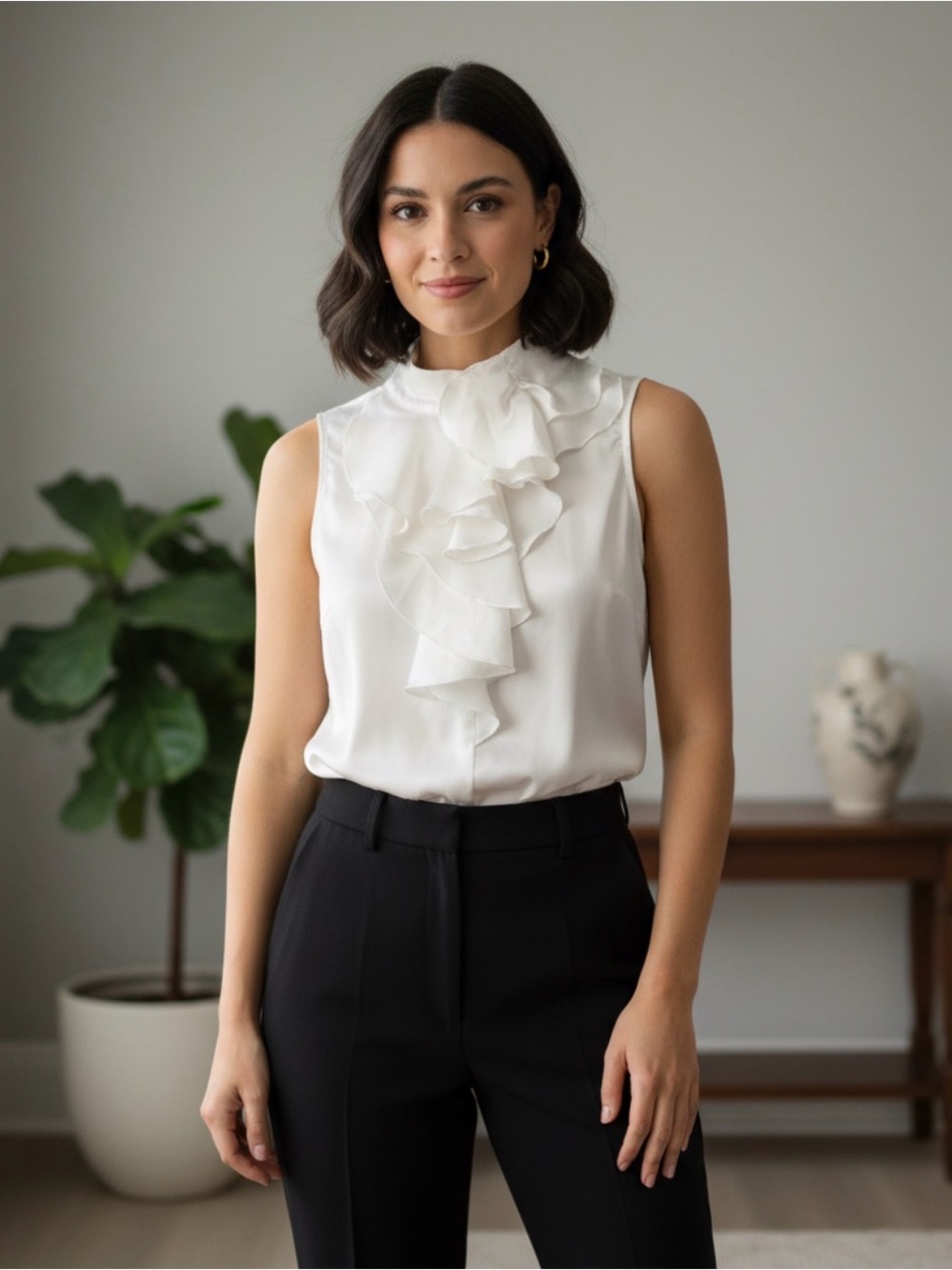 Bisou White Ruffle Bodysuit Size Medium Like New